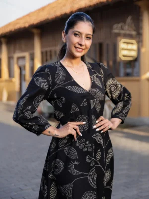 Ethnic Kurtha Dress - Black Printed